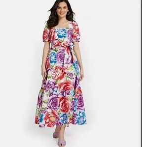 New York & Company Floral Cotton Sleeveless Maxi Length Dress Size XL
